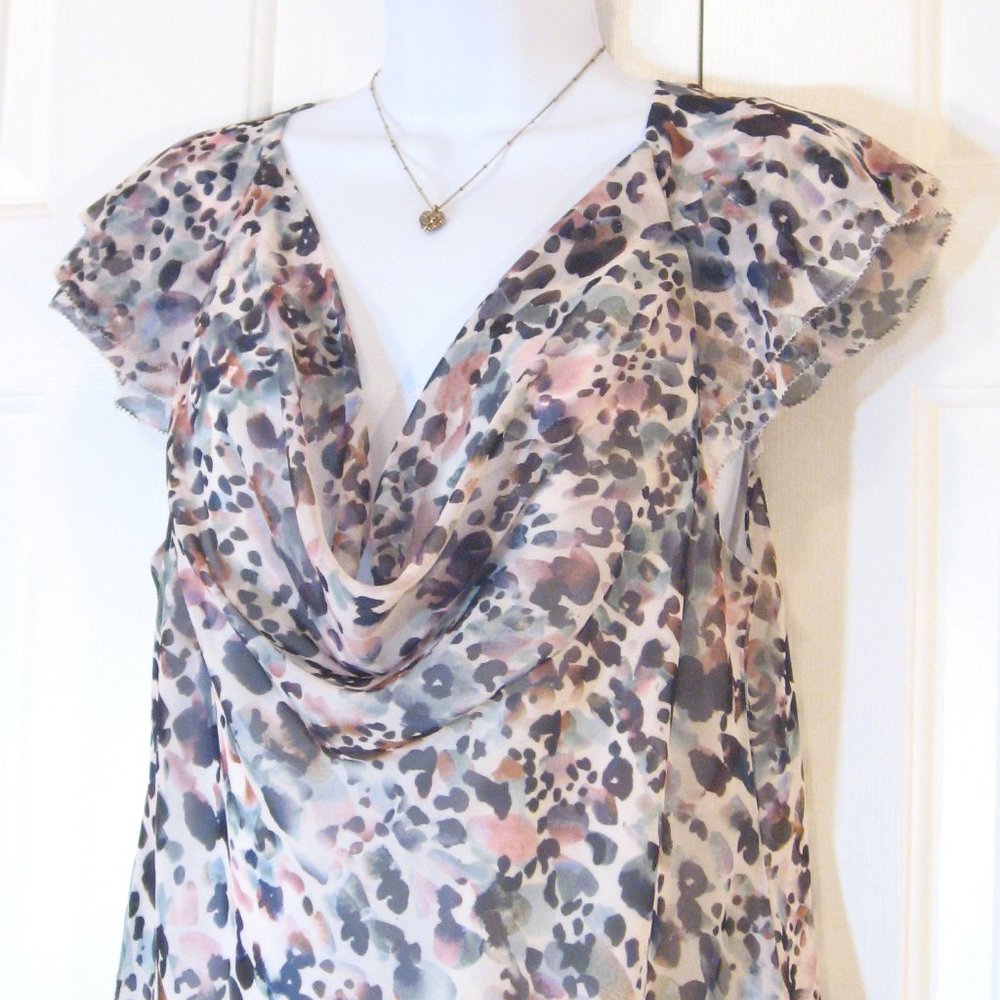 Whbm | Abstract Print Flutter Sleeve Blouse - image 5